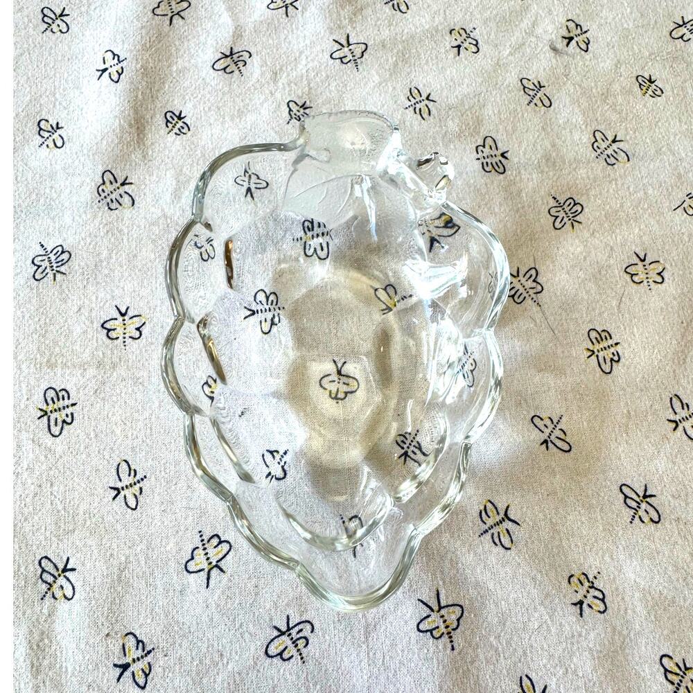 vintage pressed clear glass dish in the shape of a grape cluster candy relish